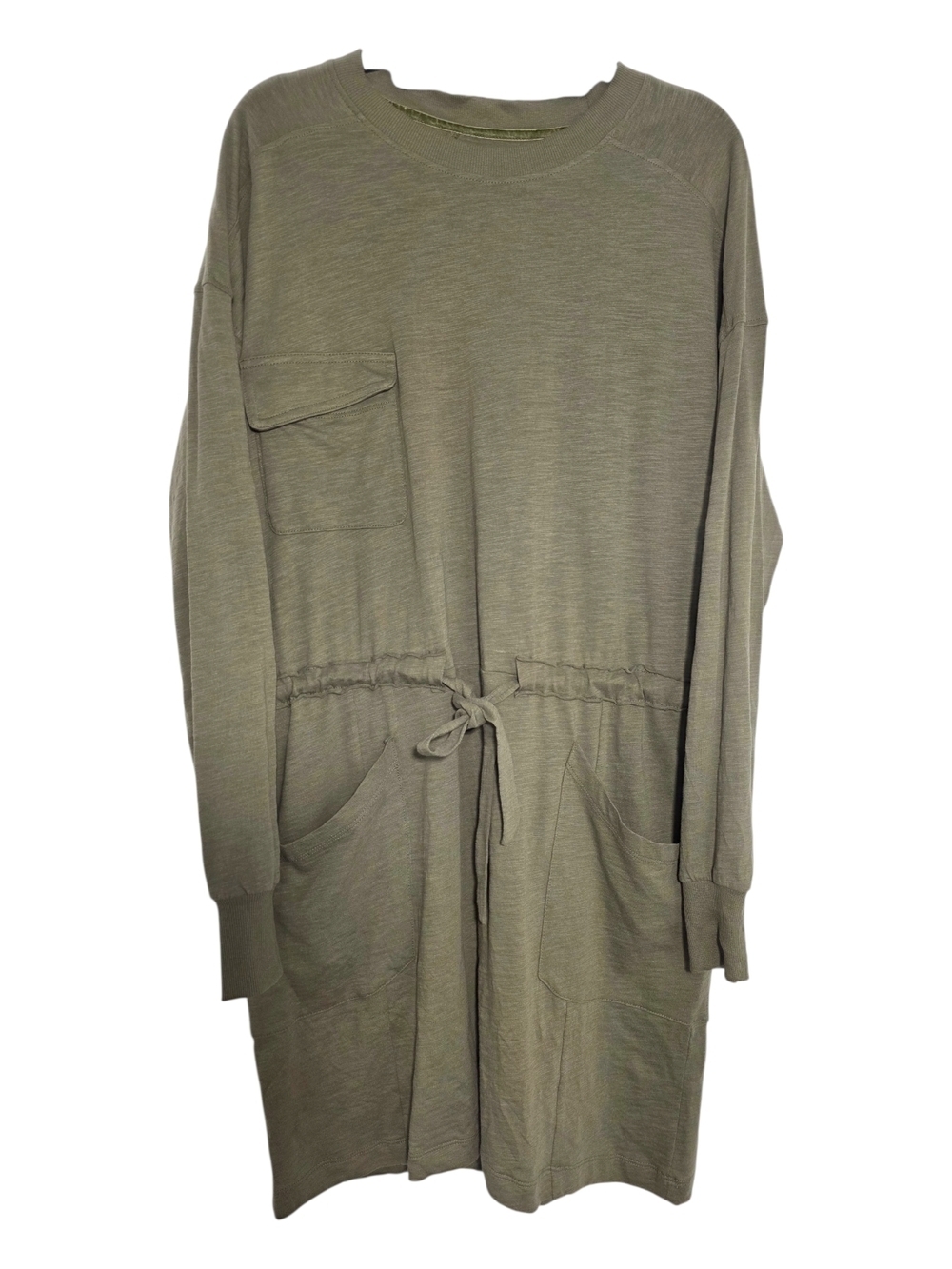 Atwell Olive Drawstring Pocket Sweatshirt Dress Long sleeves Med